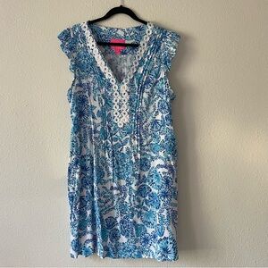 Lilly Pulitzer Joan Tunic Dress in Turquoise Oasis Shell You Love Me, size XL